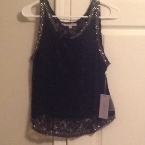 Jennifer Lope Black lace  blouse with rhinestones